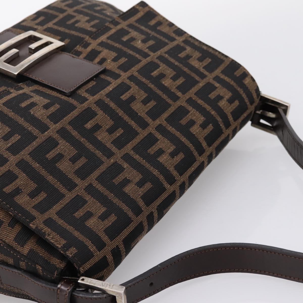 FENDI Zucca Canvas Mamma Baguette Shoulder Bag Brown Silver Auth mr2954V