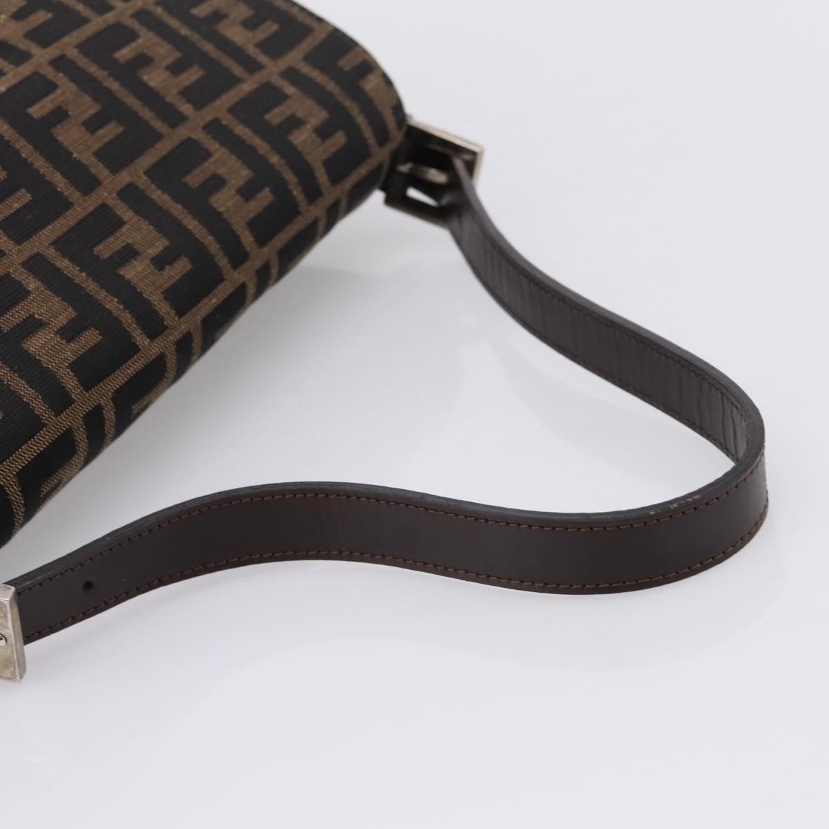 FENDI Zucca Canvas Mamma Baguette Shoulder Bag Brown Silver Auth mr2954V