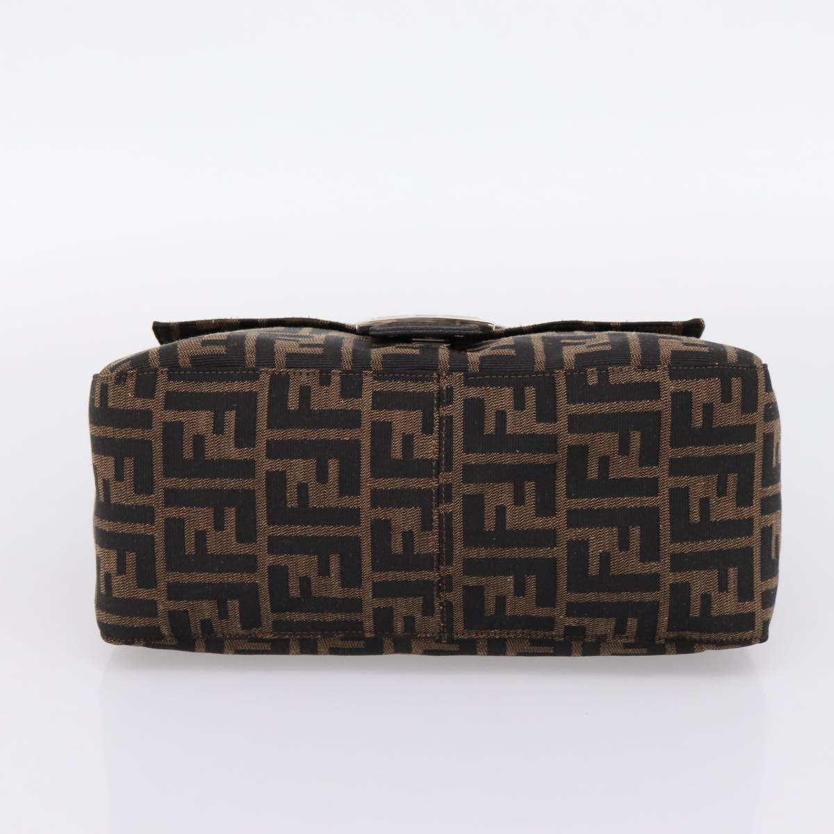 FENDI Zucca Canvas Mamma Baguette Shoulder Bag Brown Silver Auth mr2954V