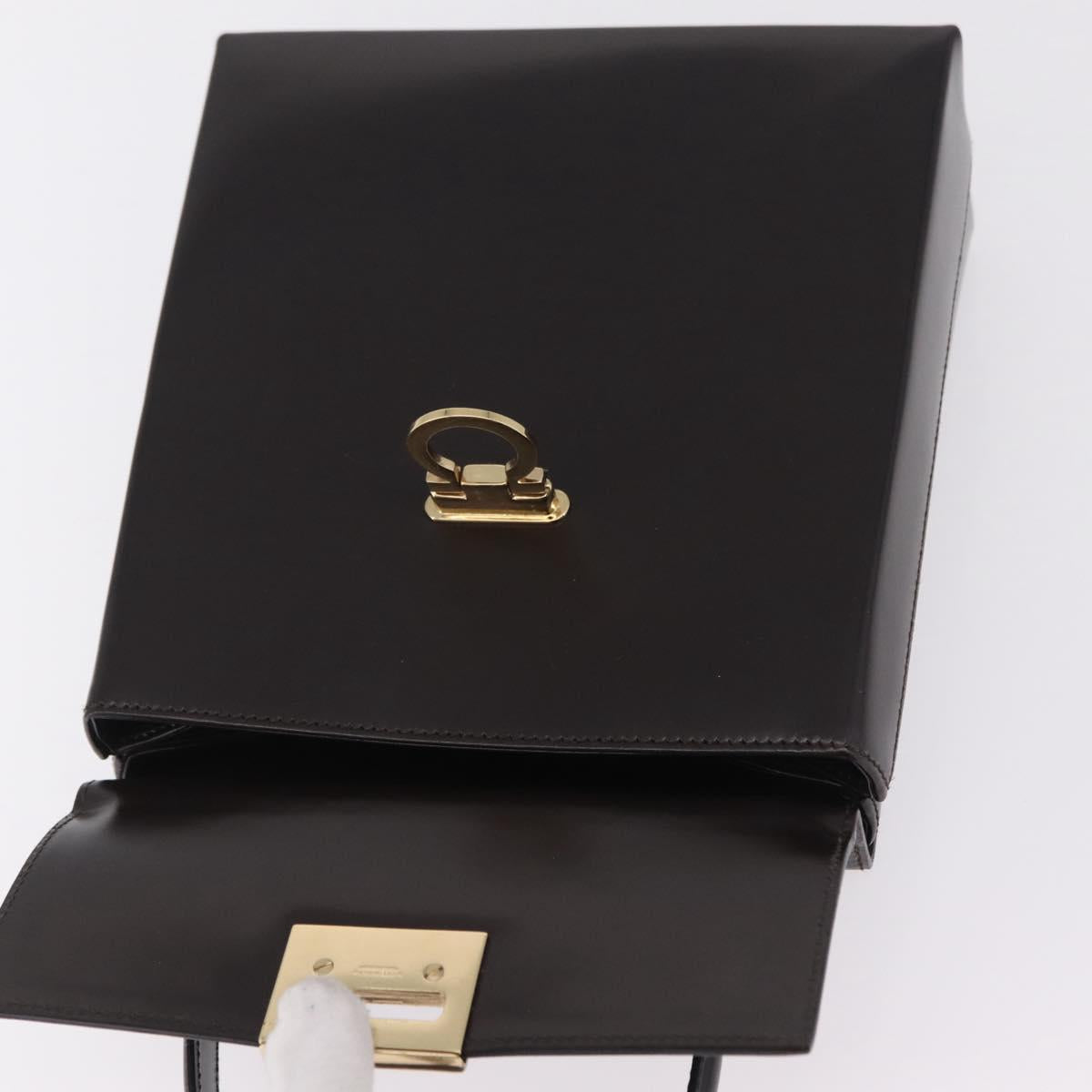 Salvatore Ferragamo Hand Bag Leather Brown Gold Tone Auth mr2958A