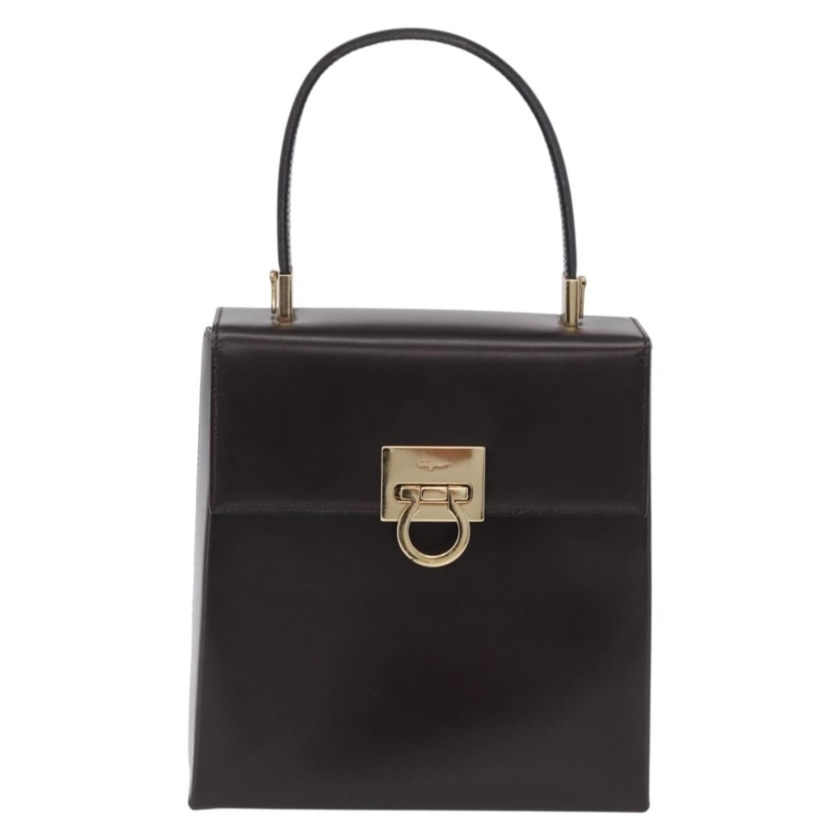 Salvatore Ferragamo Hand Bag Leather Brown Gold Tone Auth mr2958A