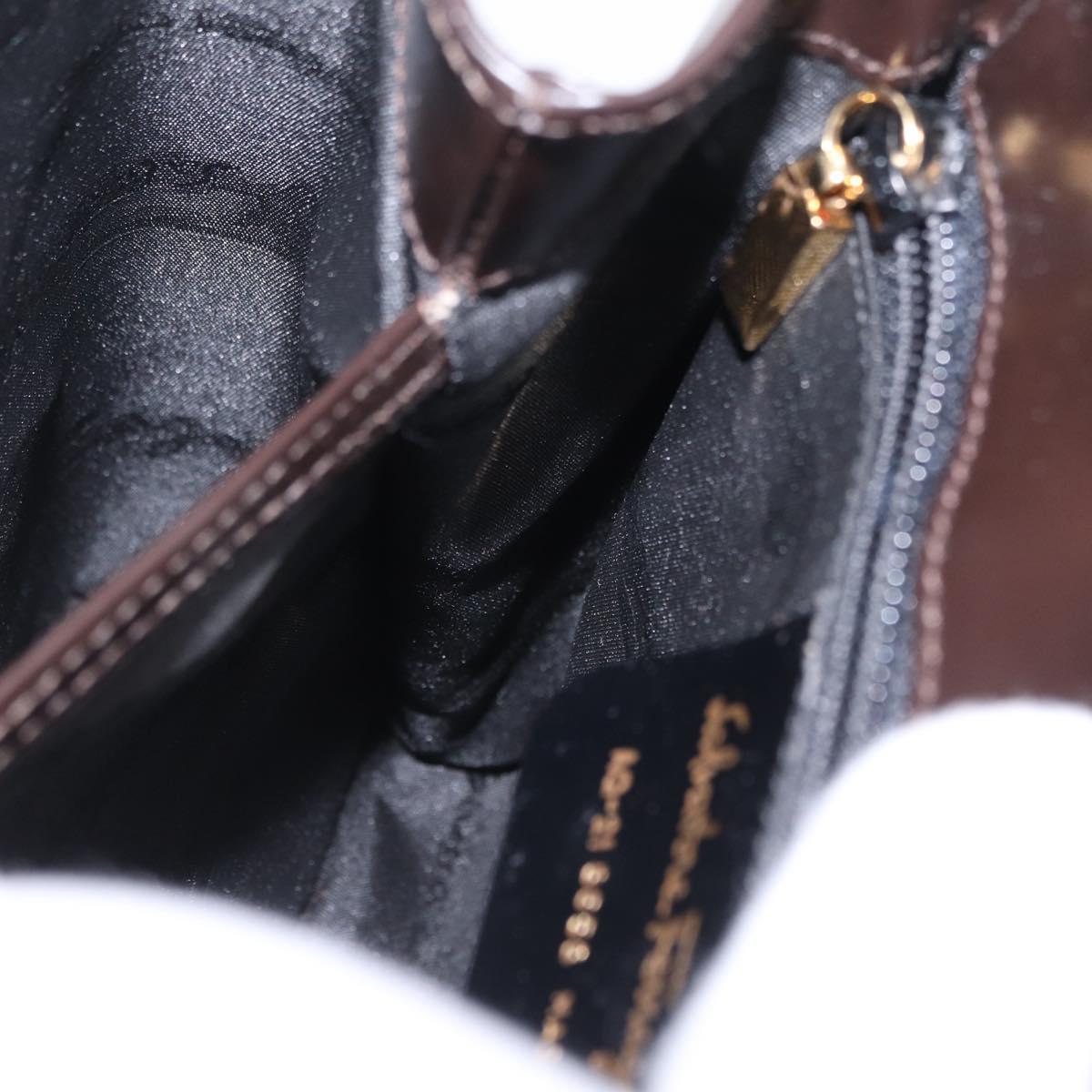 Salvatore Ferragamo Hand Bag Leather Brown Gold Tone Auth mr2958A