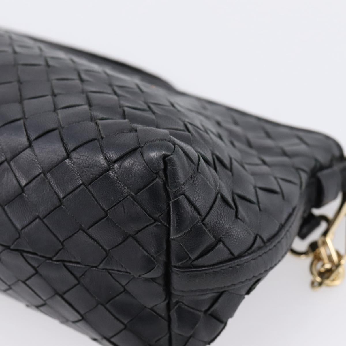 Bottega Veneta INTRECCIATO Accessory Pouch Leather Black Gold 196543 Auth mr2959