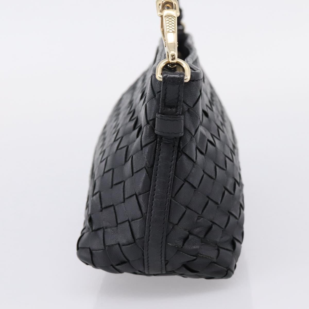 Bottega Veneta INTRECCIATO Accessory Pouch Leather Black Gold 196543 Auth mr2959