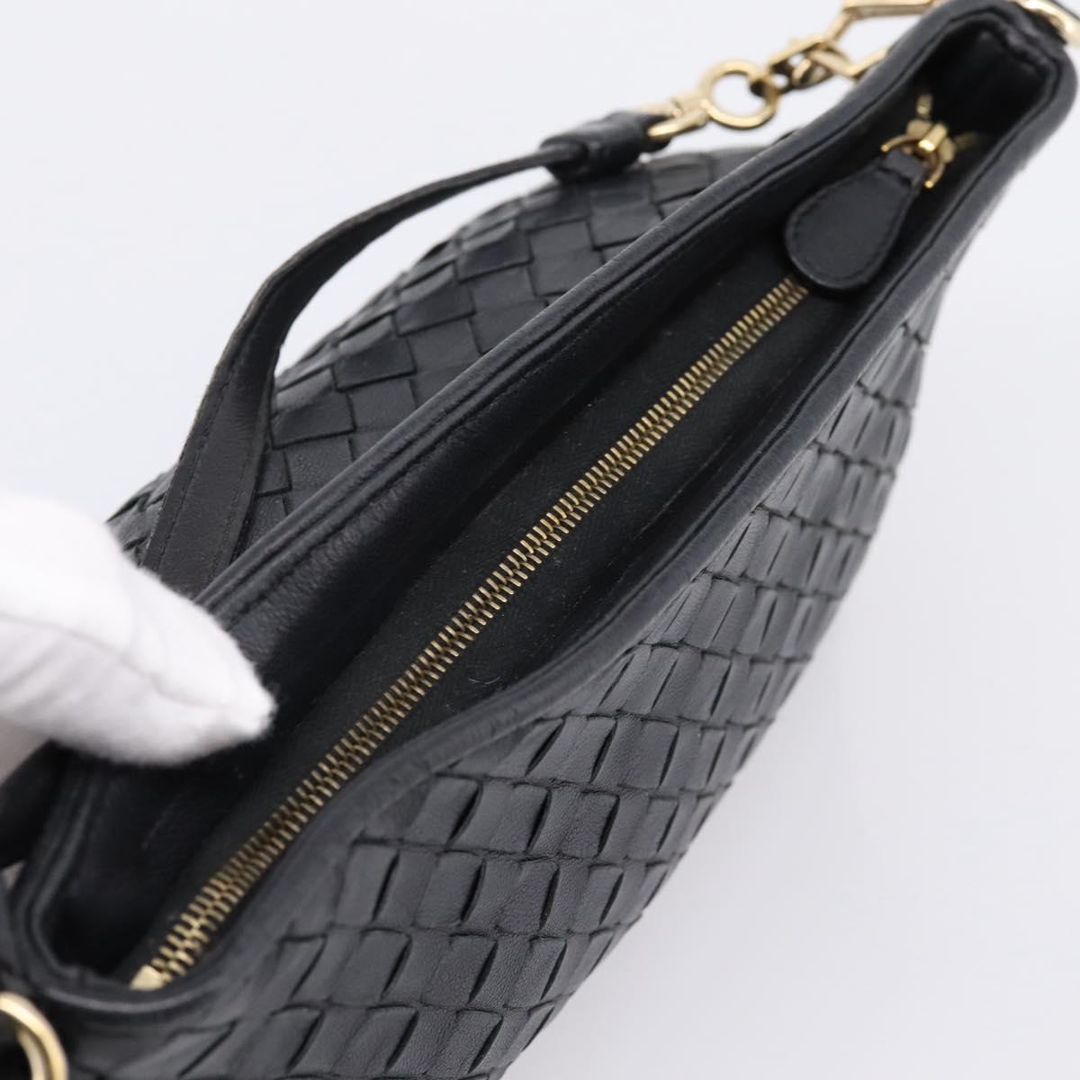 Bottega Veneta INTRECCIATO Accessory Pouch Leather Black Gold 196543 Auth mr2959