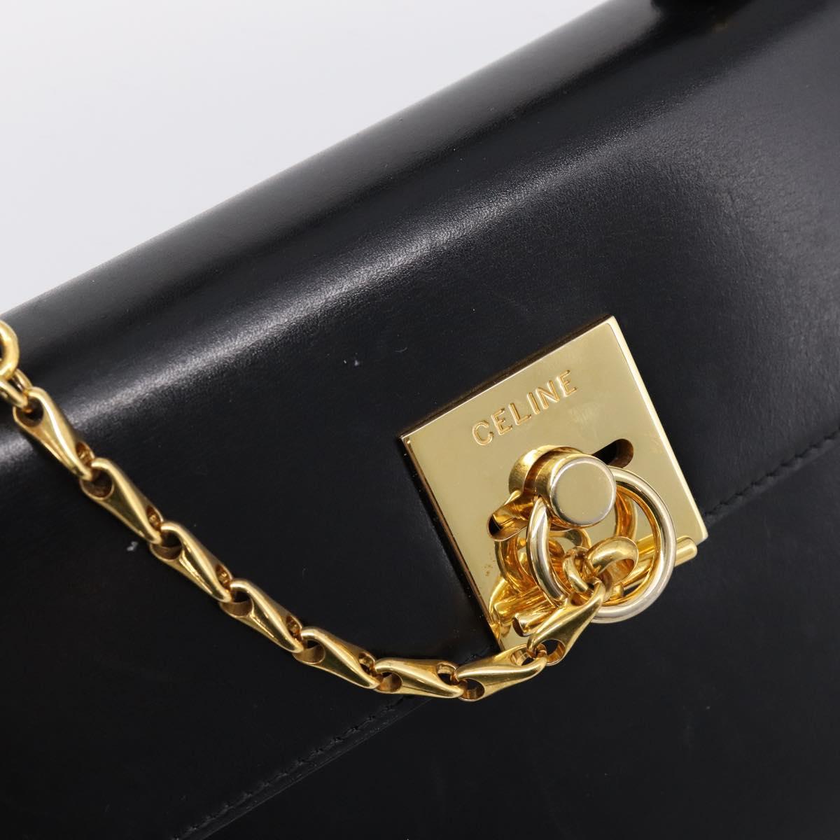 CELINE Hand Bag Leather Black Gold Tone Auth mr2961A
