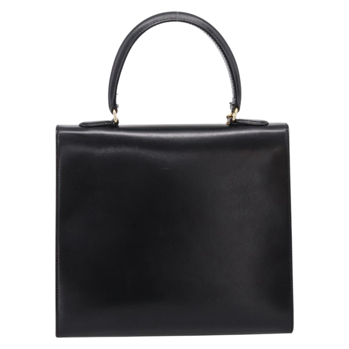 CELINE Hand Bag Leather Black Gold Tone Auth mr2961A