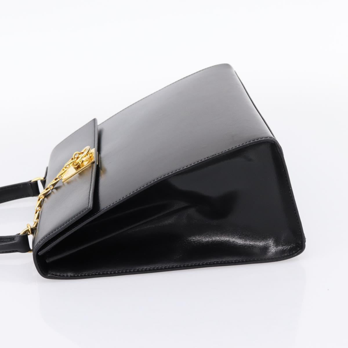 CELINE Hand Bag Leather Black Gold Tone Auth mr2961A