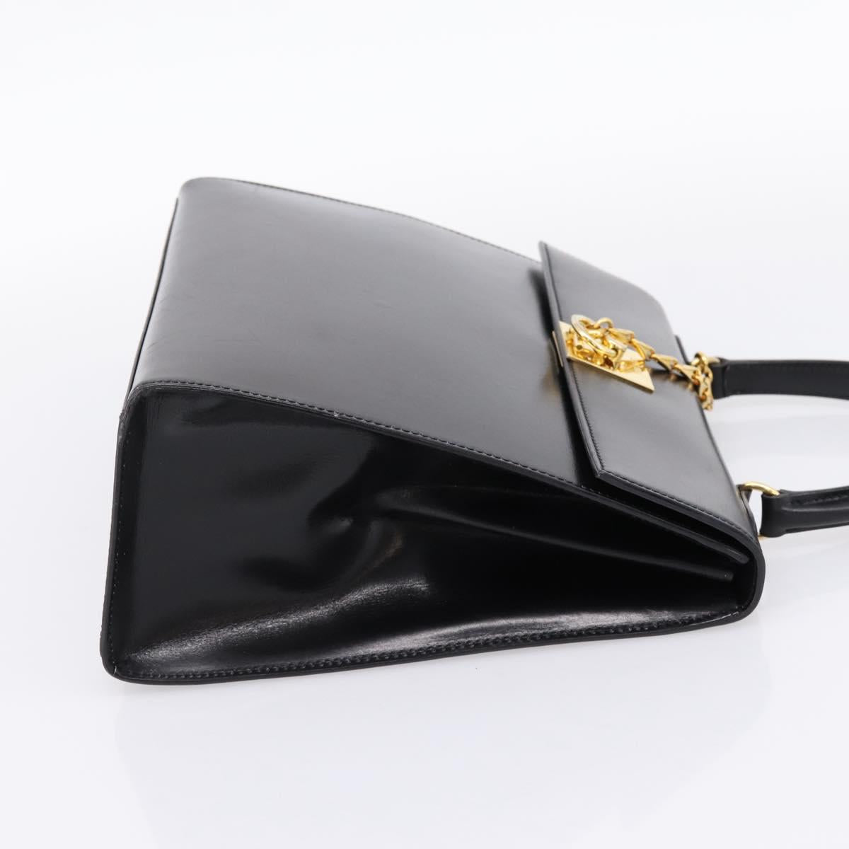 CELINE Hand Bag Leather Black Gold Tone Auth mr2961A