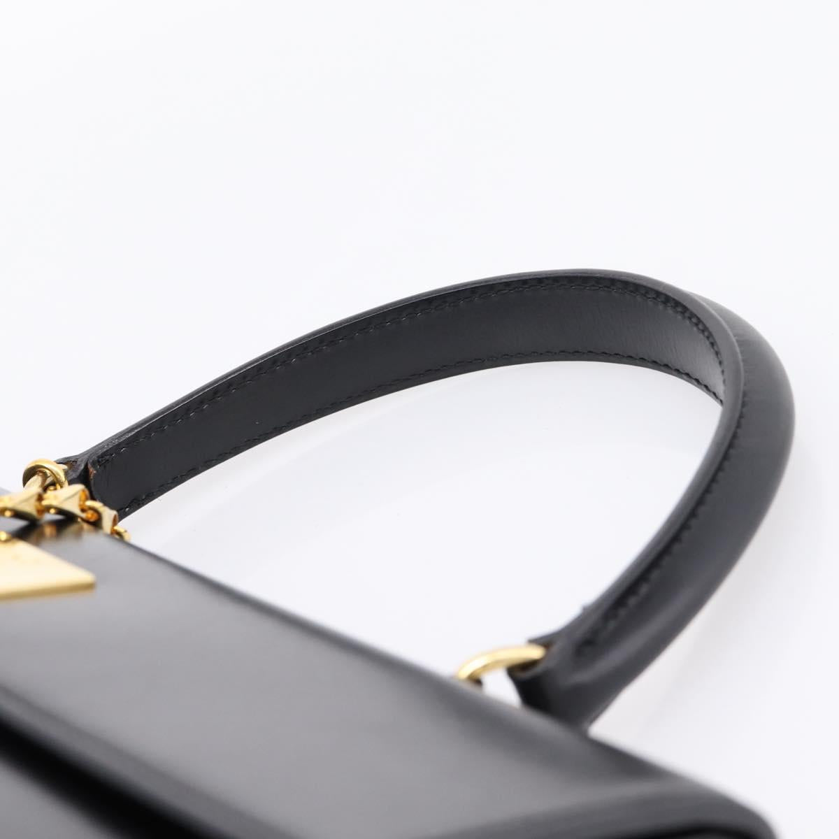 CELINE Hand Bag Leather Black Gold Tone Auth mr2961A