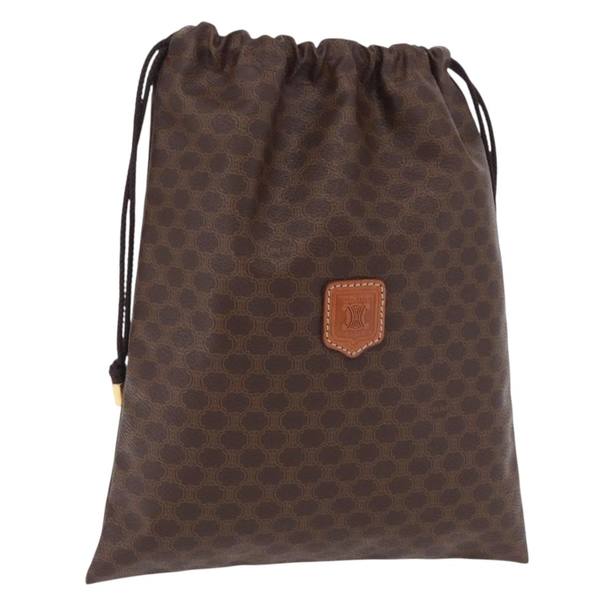 CELINE Macadam Canvas Pouch PVC Brown Gold Tone Auth mr2962