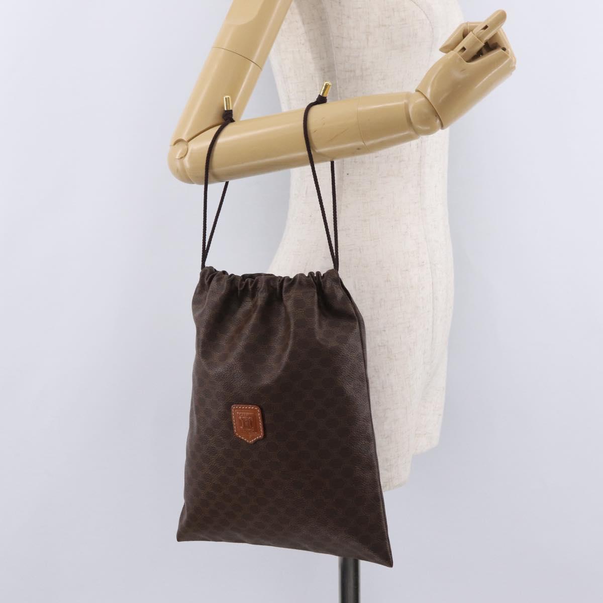 CELINE Macadam Canvas Pouch PVC Brown Gold Tone Auth mr2962