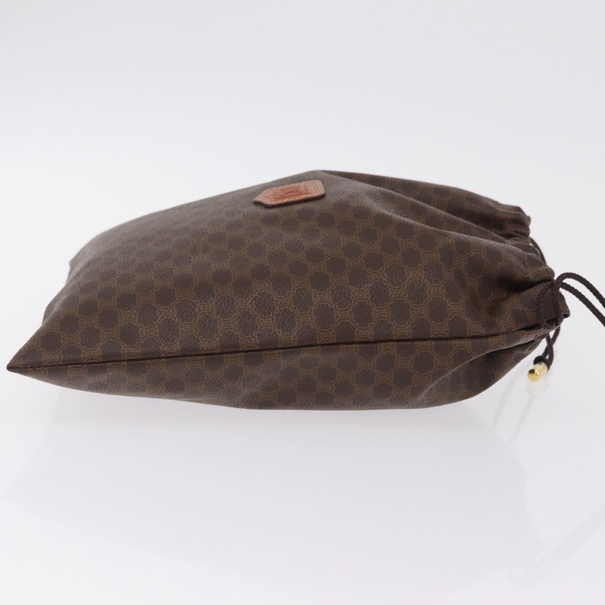 CELINE Macadam Canvas Pouch PVC Brown Gold Tone Auth mr2962