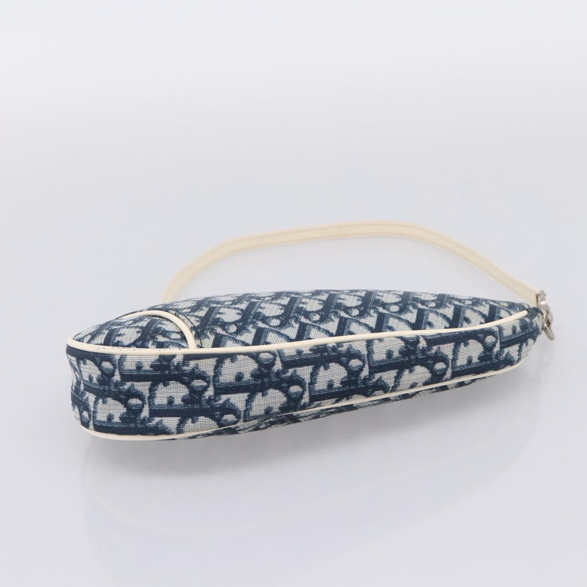 Christian Dior Trotter Saddle Pouch PVC Navy Silver Auth mr2963A