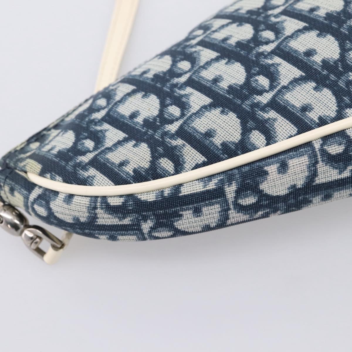Christian Dior Trotter Saddle Pouch PVC Navy Silver Auth mr2963A