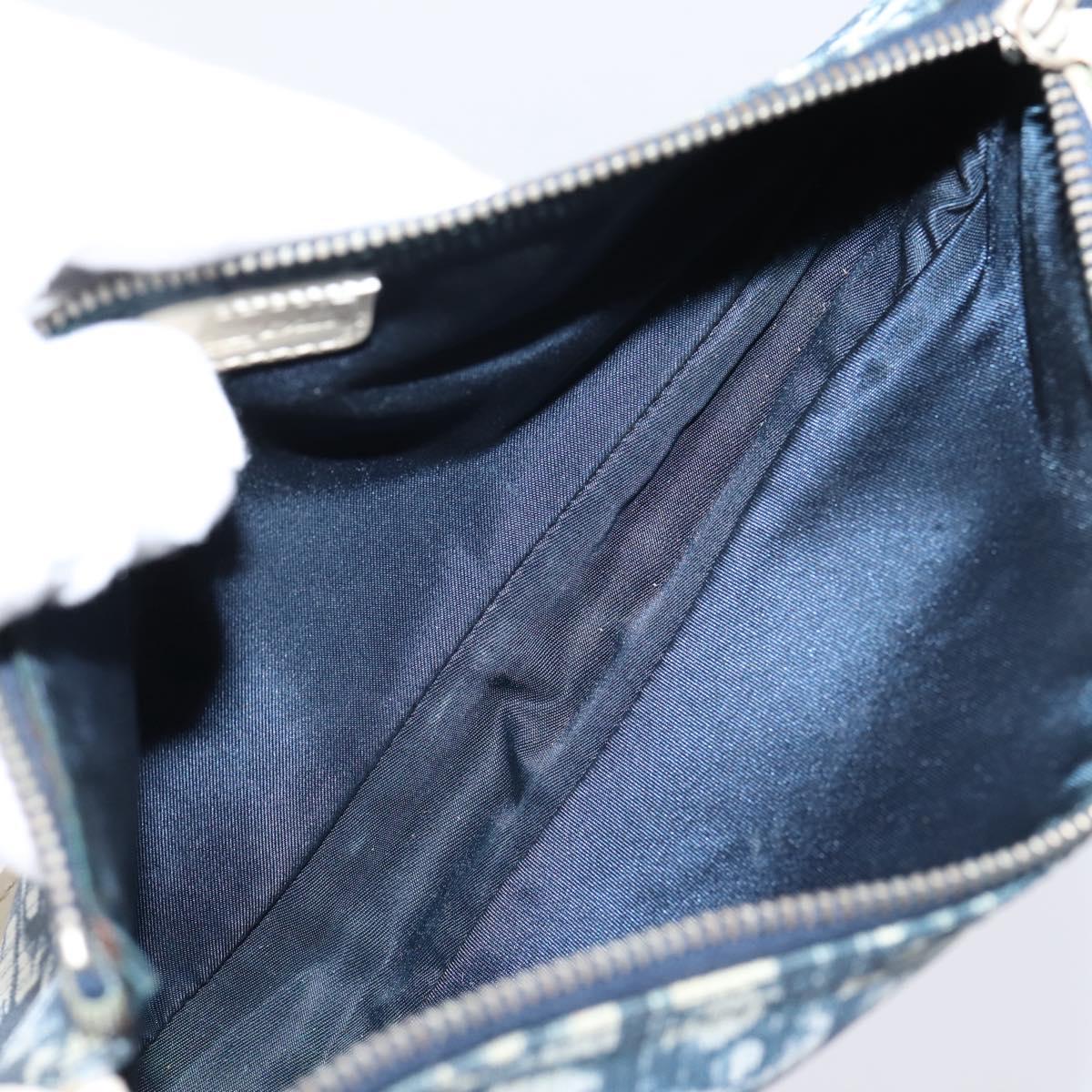 Christian Dior Trotter Saddle Pouch PVC Navy Silver Auth mr2963A