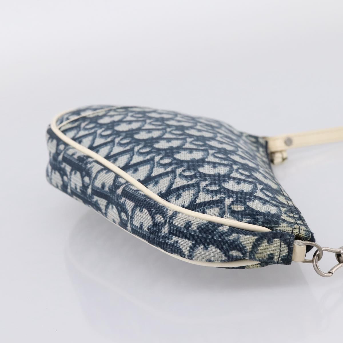 Christian Dior Trotter Saddle Pouch PVC Navy Silver Auth mr2963A