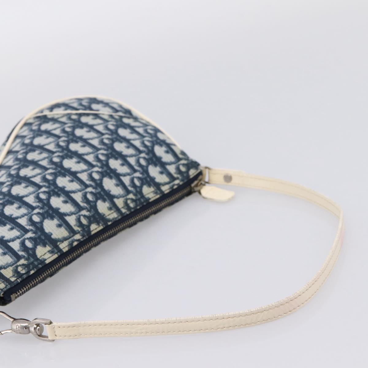 Christian Dior Trotter Saddle Pouch PVC Navy Silver Auth mr2963A
