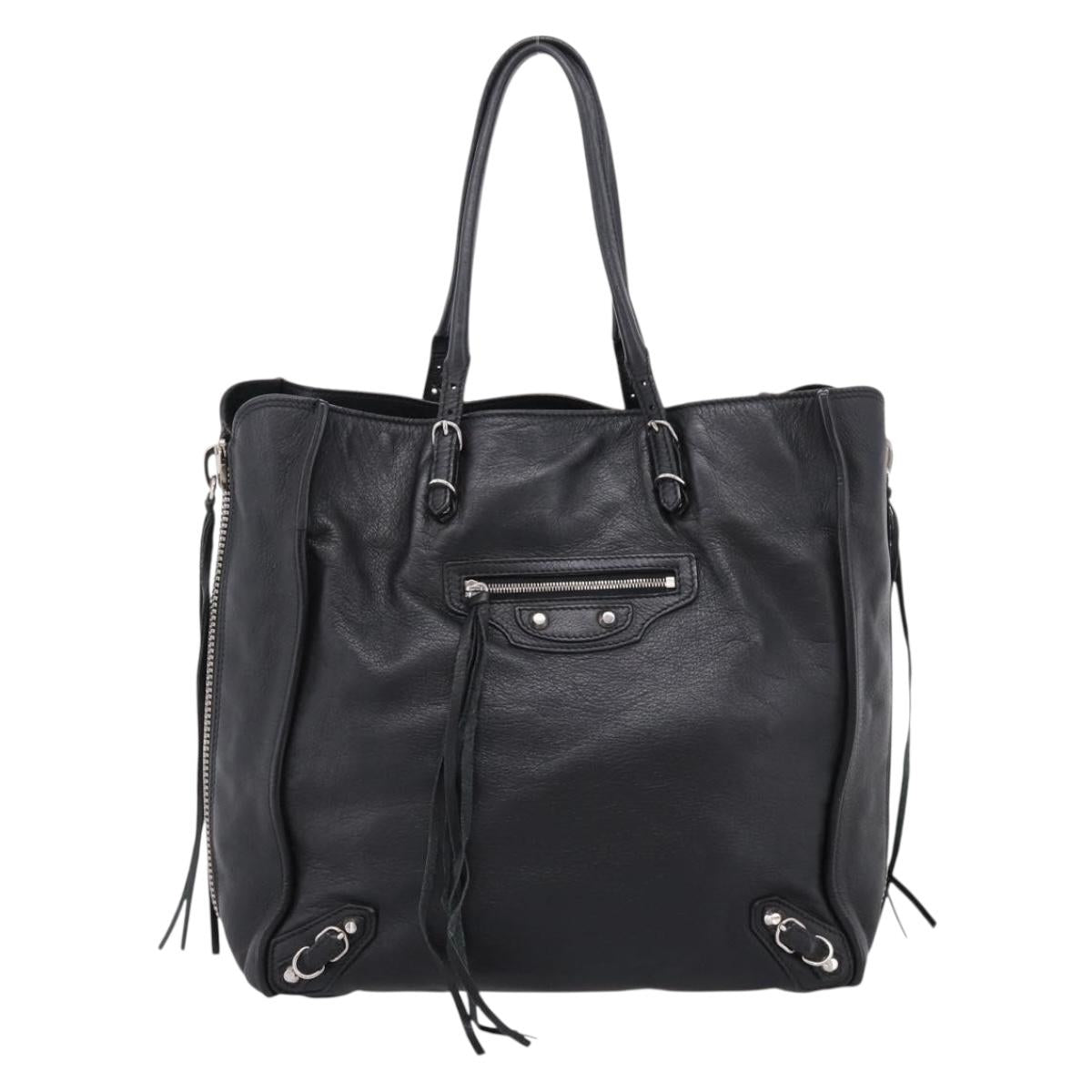 Balenciaga Mini Paper A4 Hand Bag Leather Black Silver 357330 Auth mr2968A