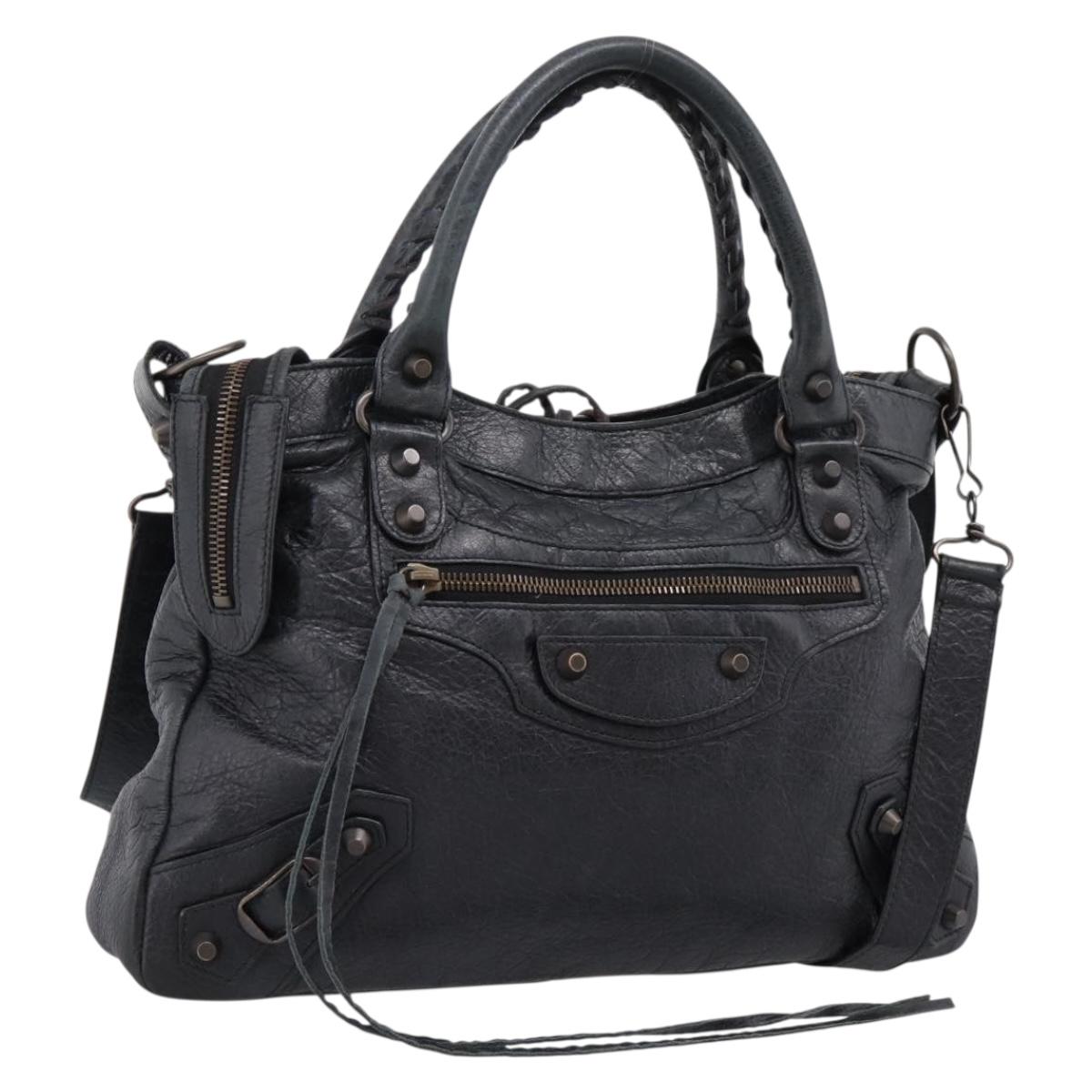 Balenciaga The Town Hand Bag Leather 2way Black 240579 Auth mr2969SAM