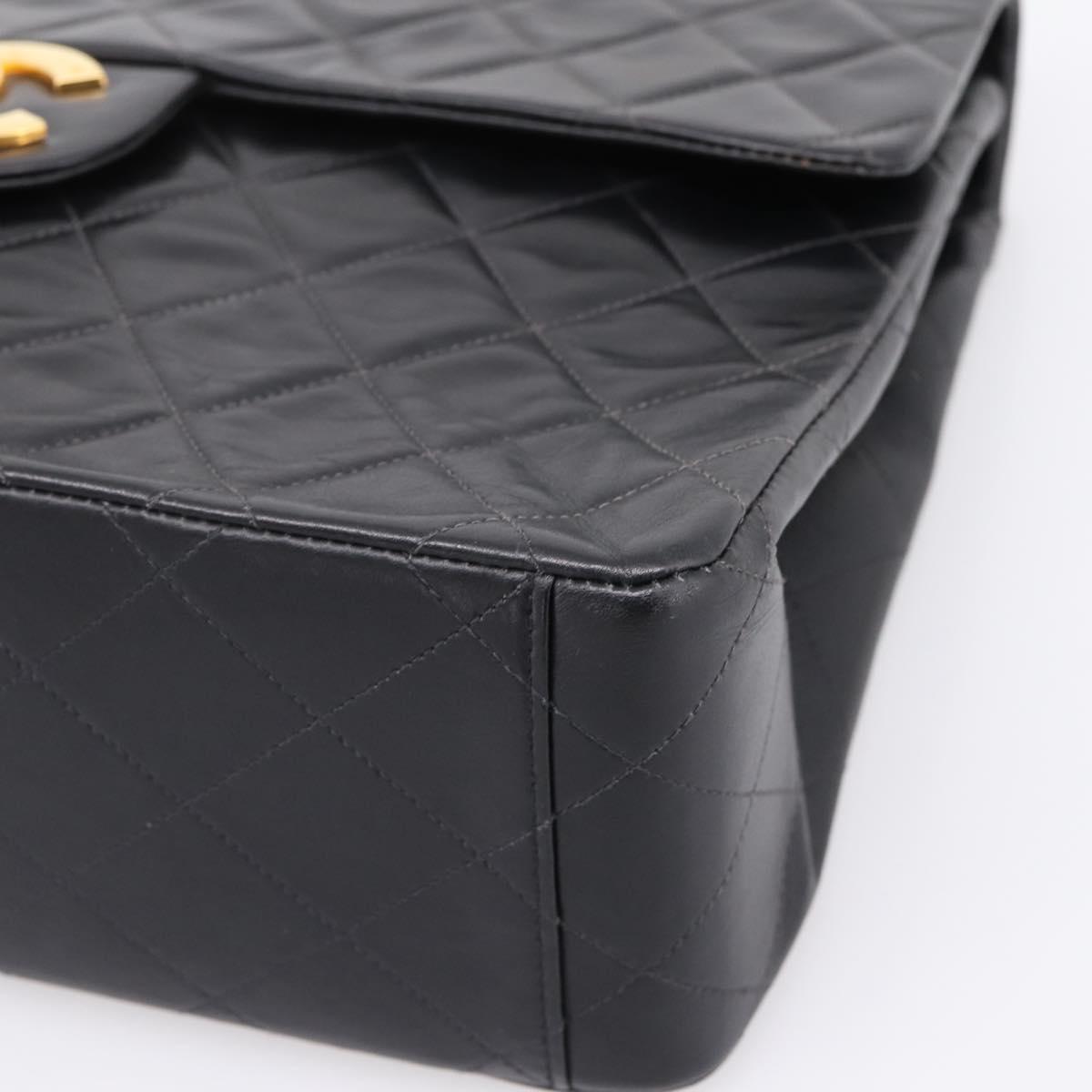 CHANEL Matelasse Big Matelasse 34 Shoulder Bag Lamb Skin Black CC Auth mr2970SAV