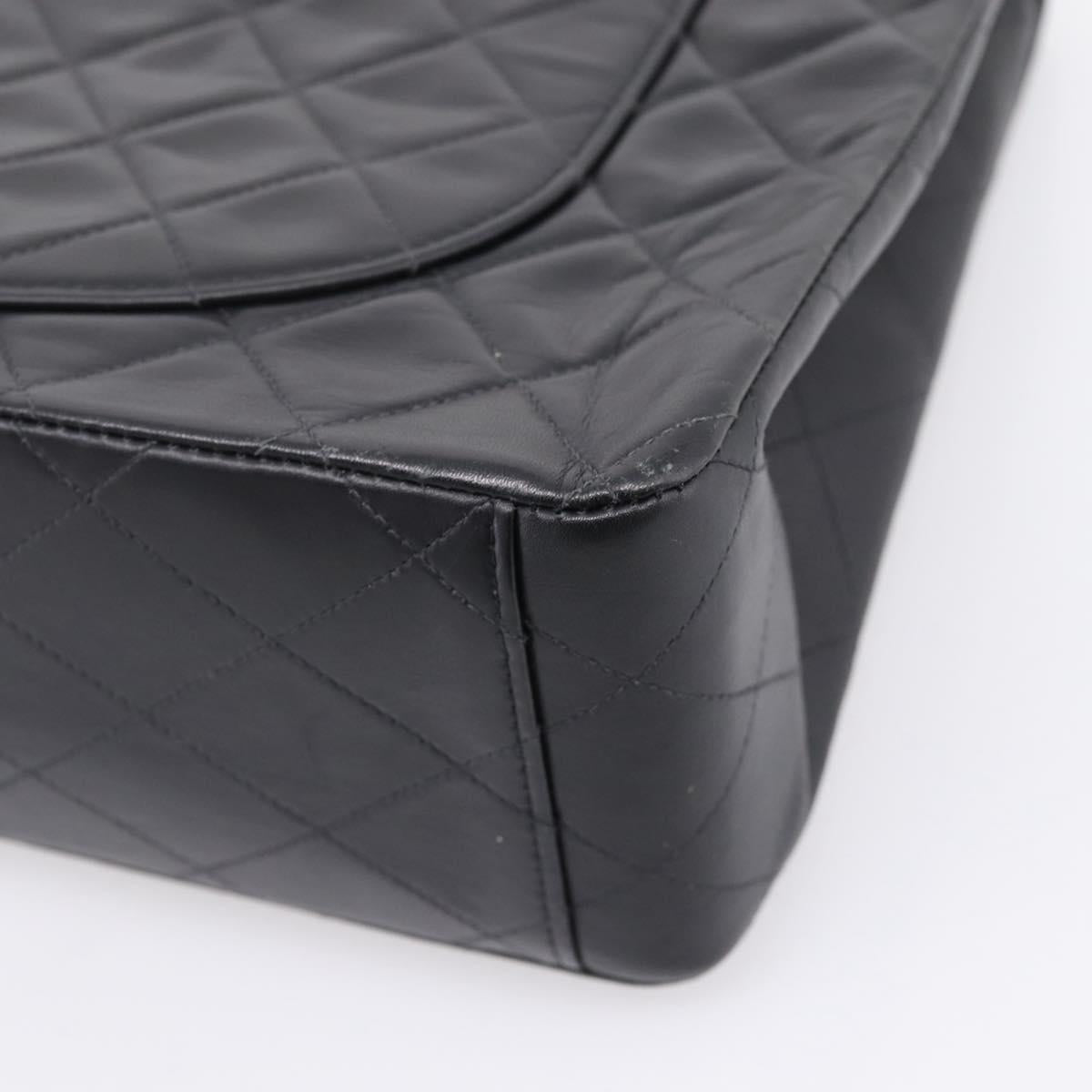 CHANEL Matelasse Big Matelasse 34 Shoulder Bag Lamb Skin Black CC Auth mr2970SAV