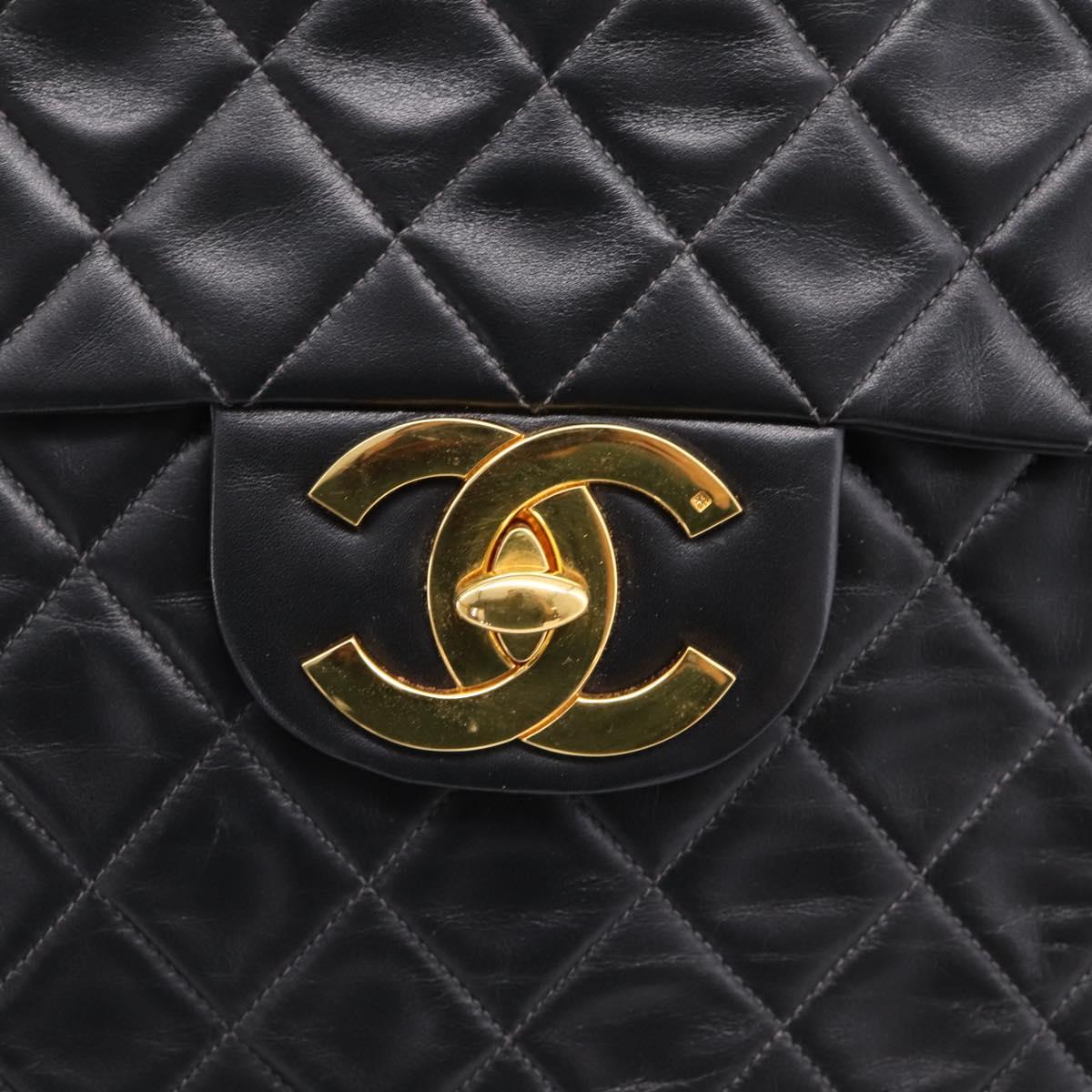 CHANEL Matelasse Big Matelasse 34 Shoulder Bag Lamb Skin Black CC Auth mr2970SAV