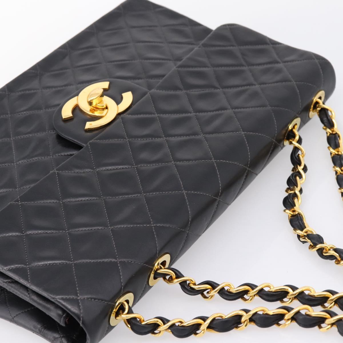 CHANEL Matelasse Big Matelasse 34 Shoulder Bag Lamb Skin Black CC Auth mr2970SAV