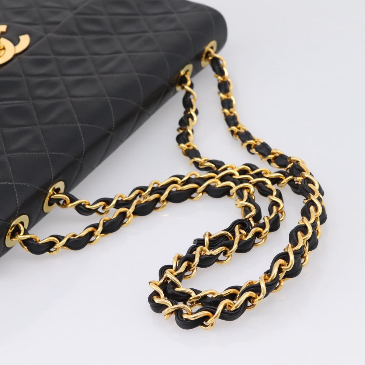CHANEL Matelasse Big Matelasse 34 Shoulder Bag Lamb Skin Black CC Auth mr2970SAV