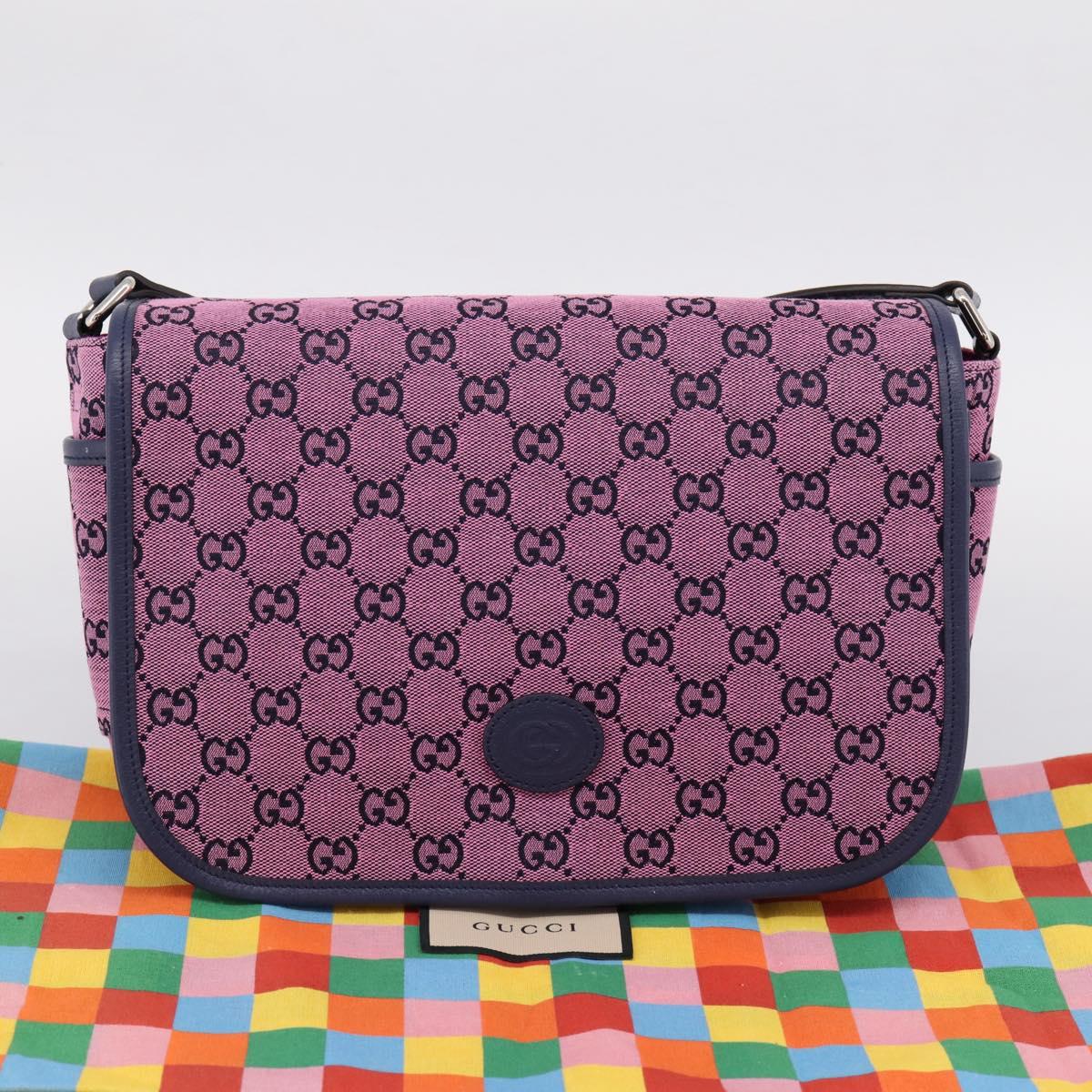 GUCCI GG Canvas Childrens Shoulder Bag Pink Silver Auth mr2971A