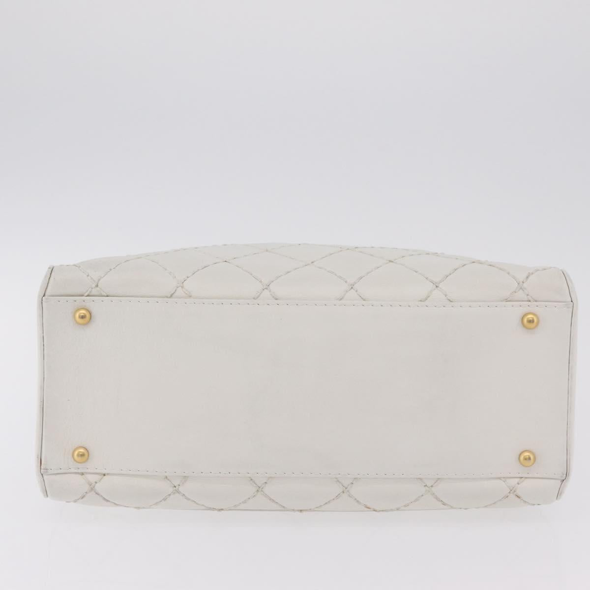 CHANEL Wild Stitch Hand Bag Leather White Gold Tone CC Auth mr2972