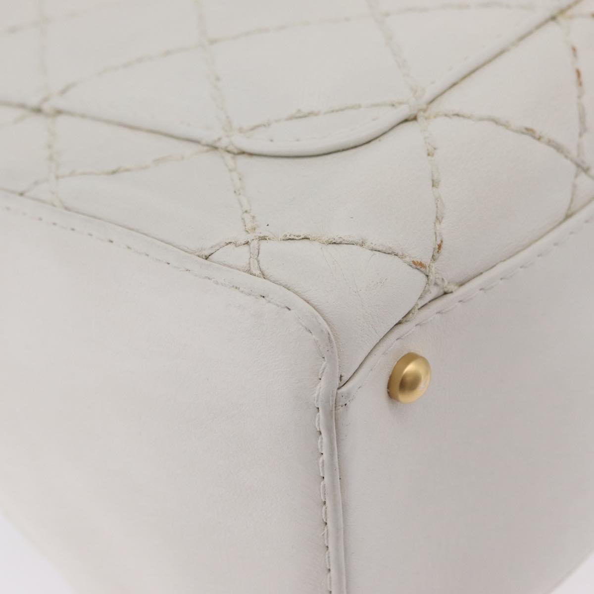 CHANEL Wild Stitch Hand Bag Leather White Gold Tone CC Auth mr2972
