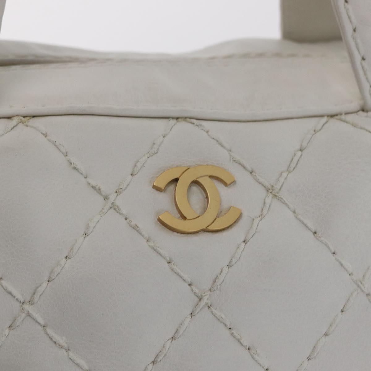 CHANEL Wild Stitch Hand Bag Leather White Gold Tone CC Auth mr2972