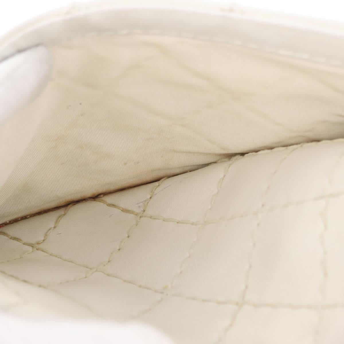 CHANEL Wild Stitch Hand Bag Leather White Gold Tone CC Auth mr2972