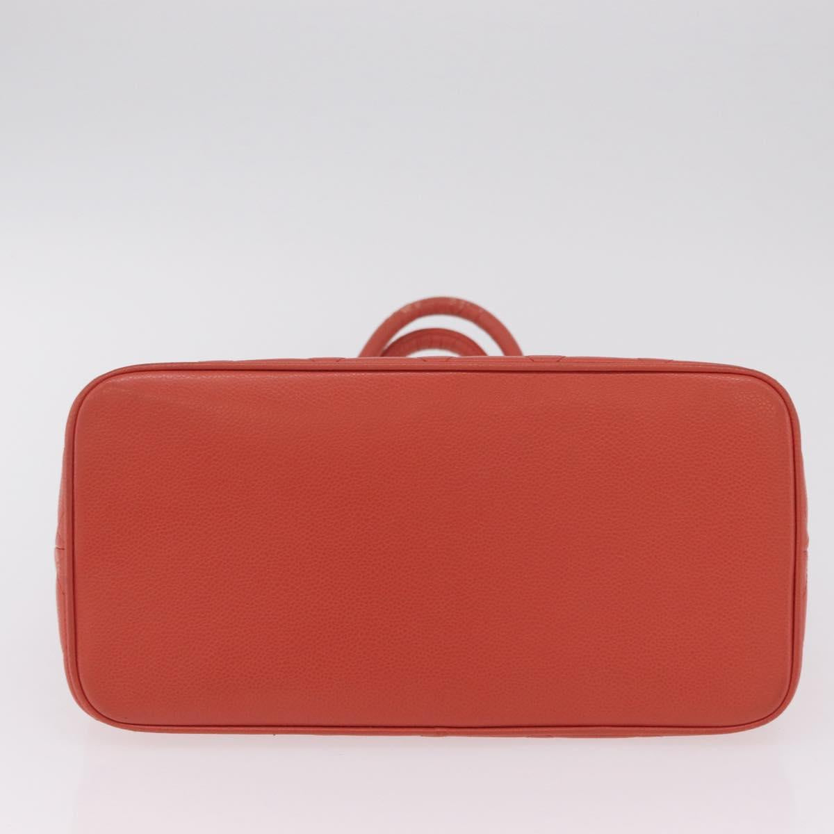 CHANEL Hand Bag Caviar Skin Orange Gold Tone CC Auth mr2973A