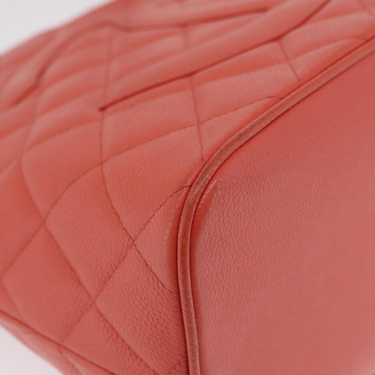 CHANEL Hand Bag Caviar Skin Orange Gold Tone CC Auth mr2973A