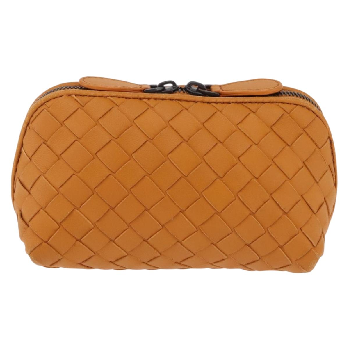 BOTTEGA VENETA INTRECCIATO Pouch Leather Orange Auth mr2980A