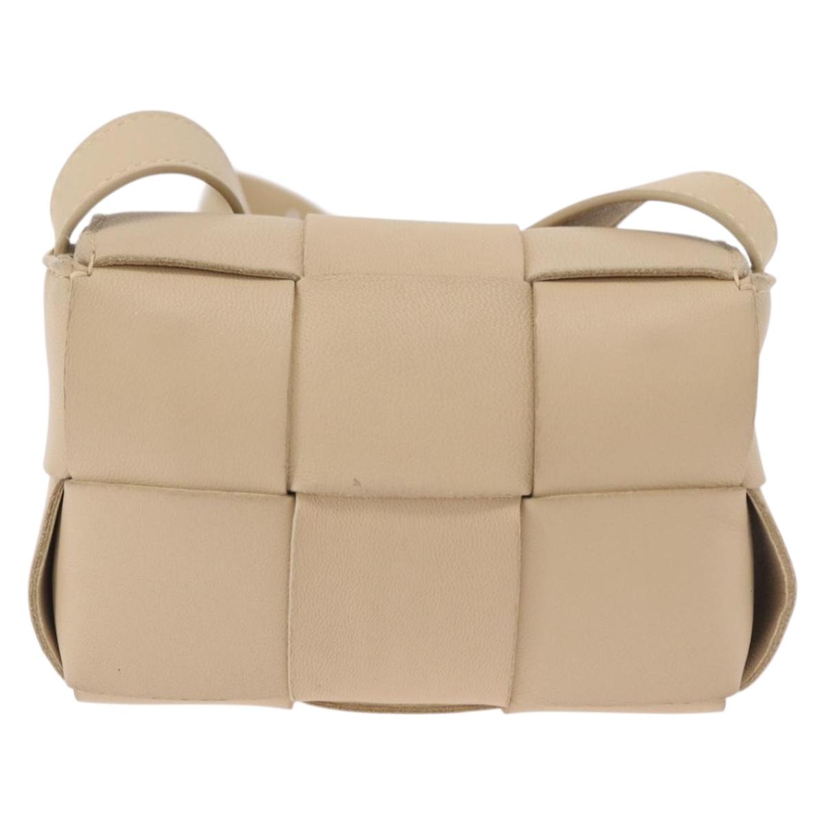 BOTTEGA VENETA MAXI INTRECCIATO Candy Cassette Bag Leather Beige Auth mr2981A
