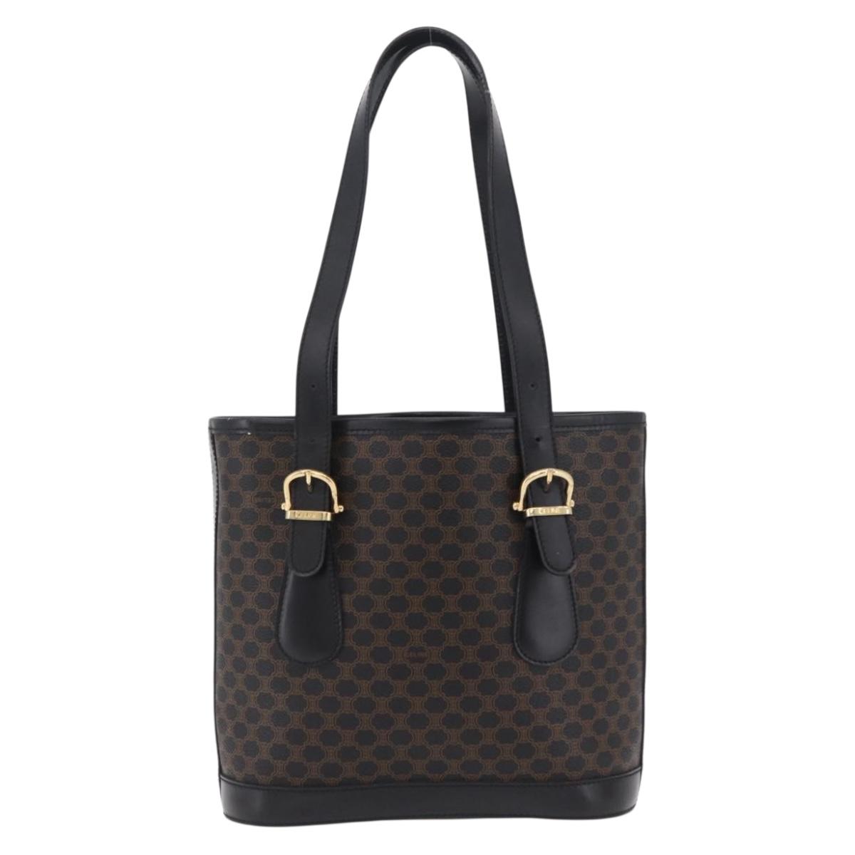 CELINE Macadam Canvas Tote Bag PVC Black Gold Tone Auth mr2983A