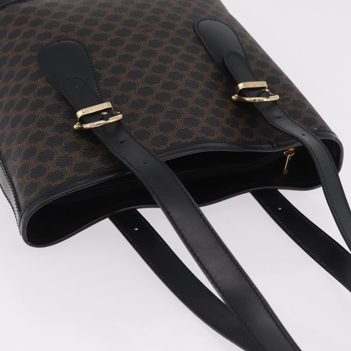 CELINE Macadam Canvas Tote Bag PVC Black Gold Tone Auth mr2983A