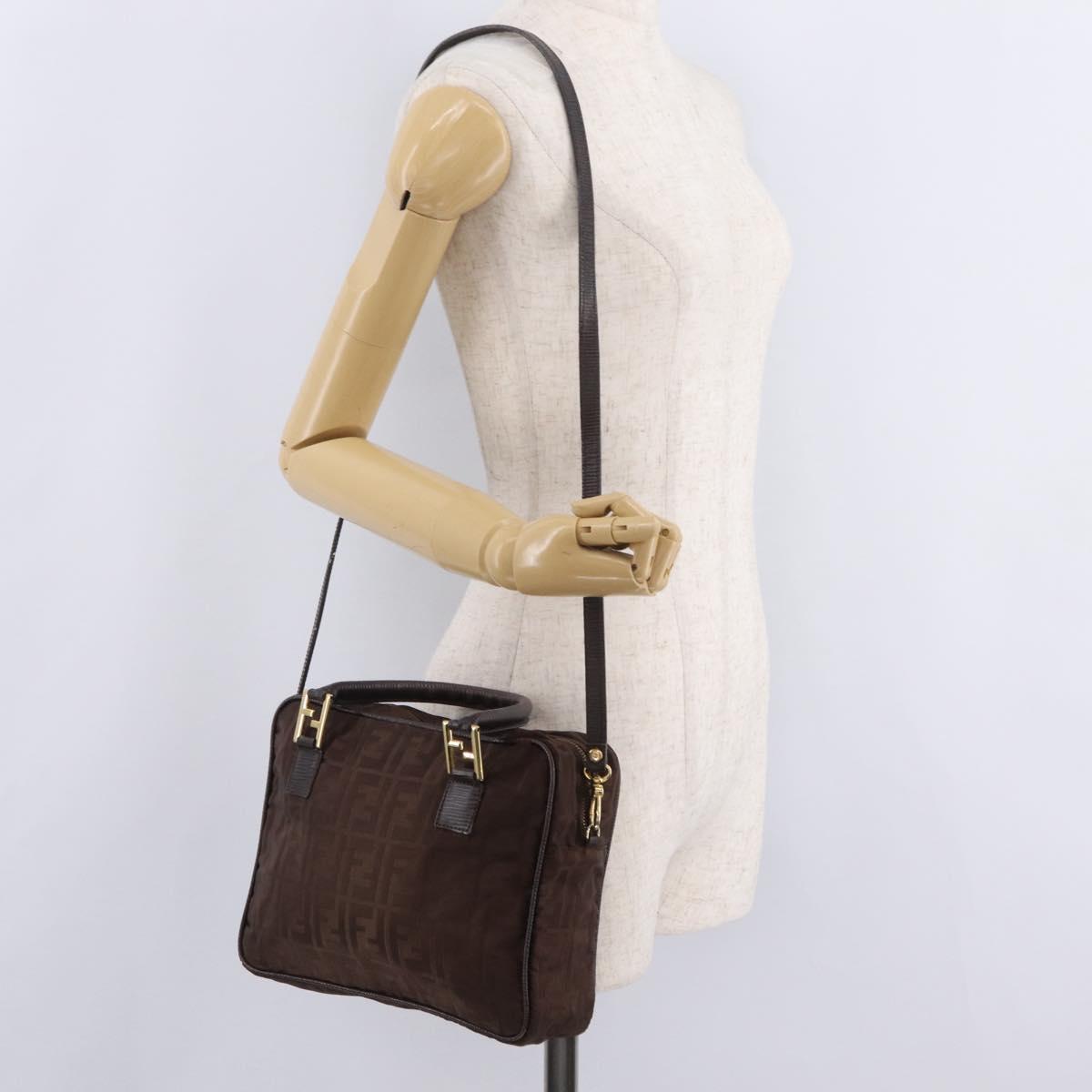 FENDI Zucca Canvas Hand Bag 2way Brown Gold Tone Auth mr2984A
