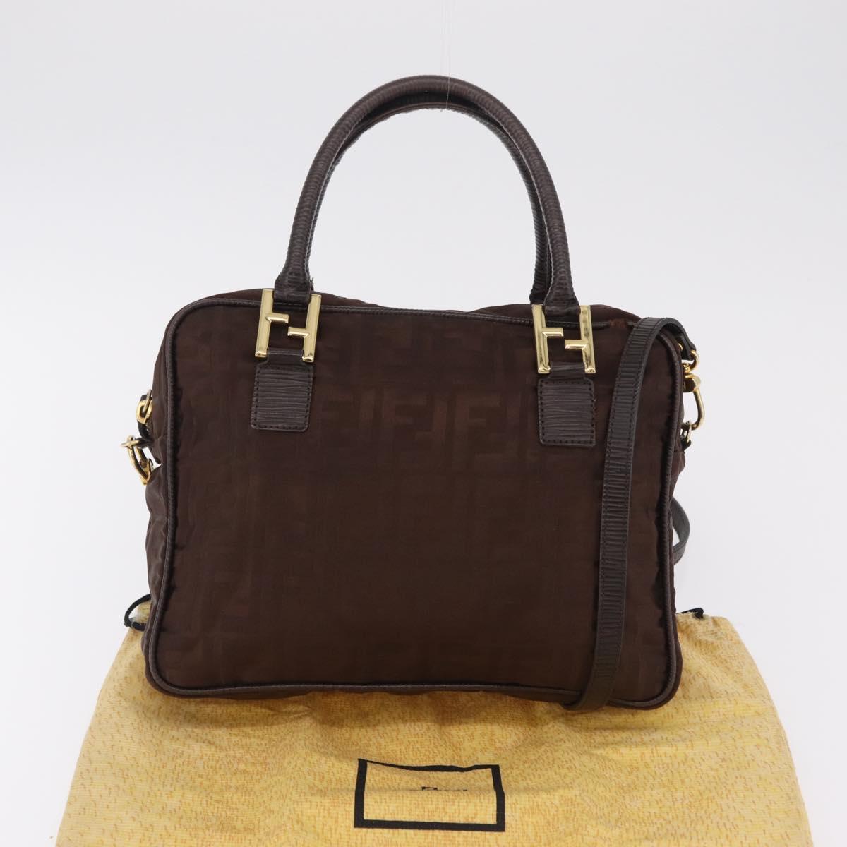 FENDI Zucca Canvas Hand Bag 2way Brown Gold Tone Auth mr2984A