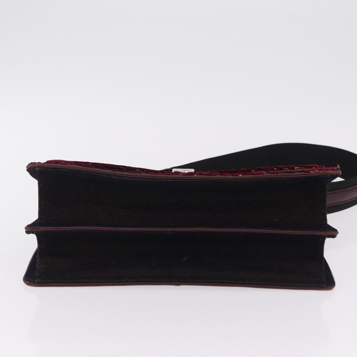Christian Dior Oblique Diorama Hand Bag Velor 2way Red Silver Auth mr2986V
