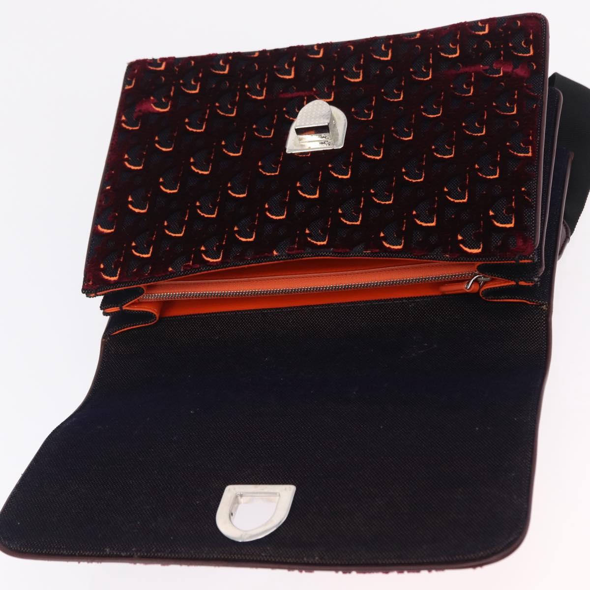 Christian Dior Oblique Diorama Hand Bag Velor 2way Red Silver Auth mr2986V