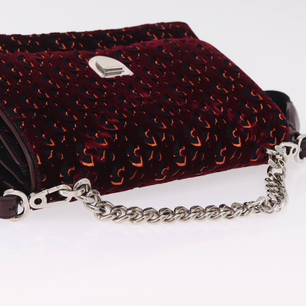 Christian Dior Oblique Diorama Hand Bag Velor 2way Red Silver Auth mr2986V