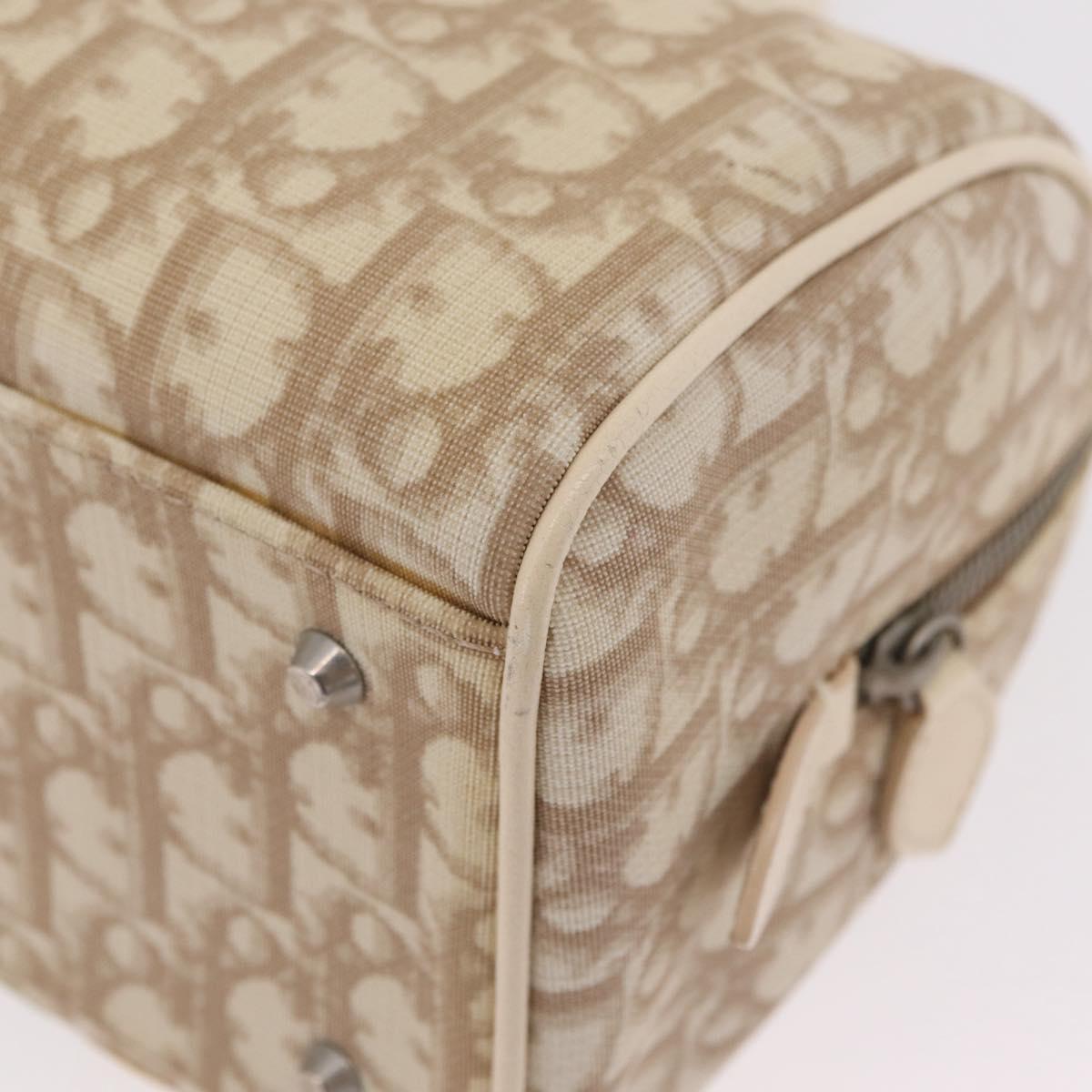 Christian Dior Trotter Floral Hand Bag PVC Beige Silver Auth mr2988V