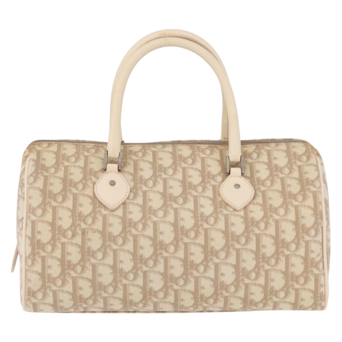Christian Dior Trotter Floral Hand Bag PVC Beige Silver Auth mr2988V
