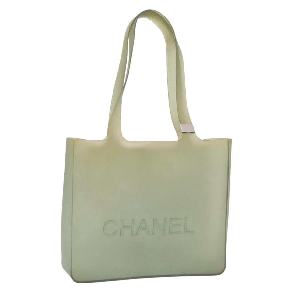 CHANEL Tote Bag Rubber Khaki Silver CC Auth mr2989