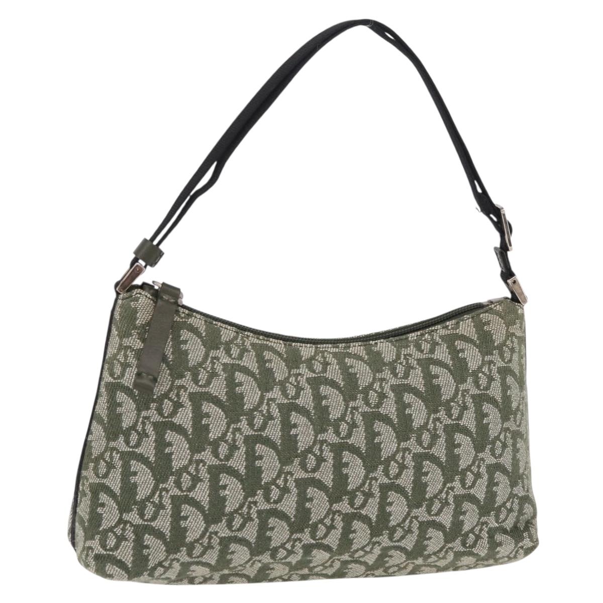 Christian Dior Trotter Canvas Accessory Pouch Khaki Silver Auth mr2991V