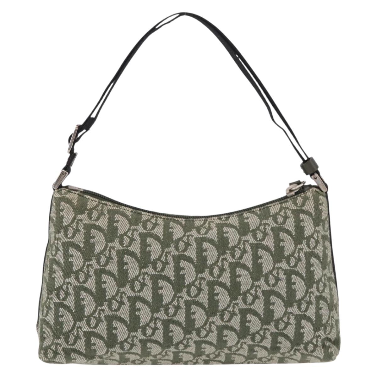 Christian Dior Trotter Canvas Accessory Pouch Khaki Silver Auth mr2991V